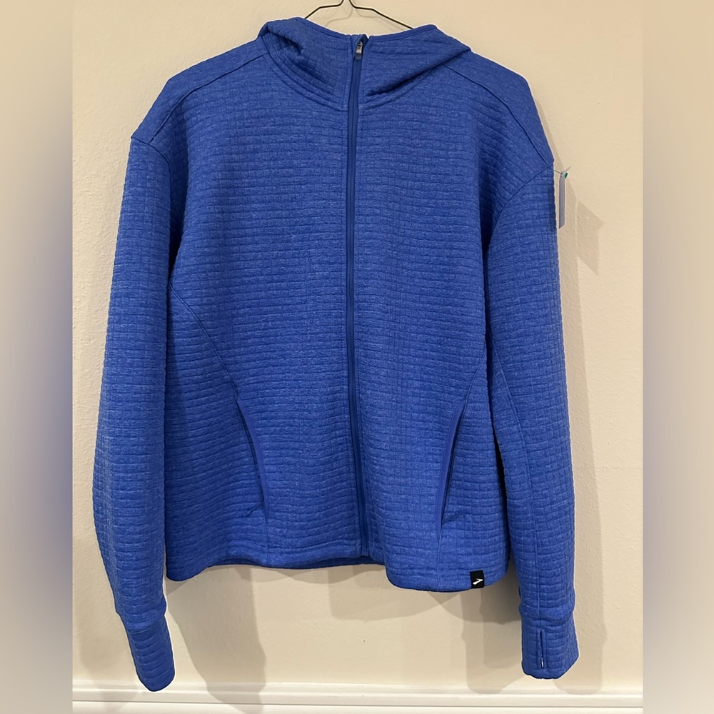 Brooks Notch Thermal Hoodie Blue Grid Fleece Running Jacket Women's Large - Picture 2 of 6